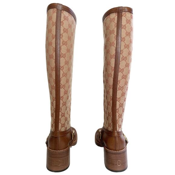 Gucci T-Original GG Canvas Riding Boots Brown Leather Monogram Size 39 EU / 9 US - Picture 4 of 10